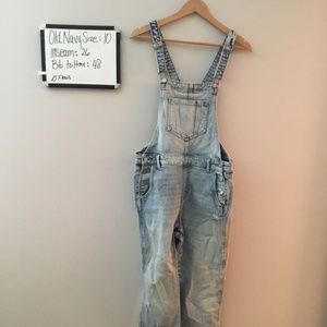 Denim distressed overalls